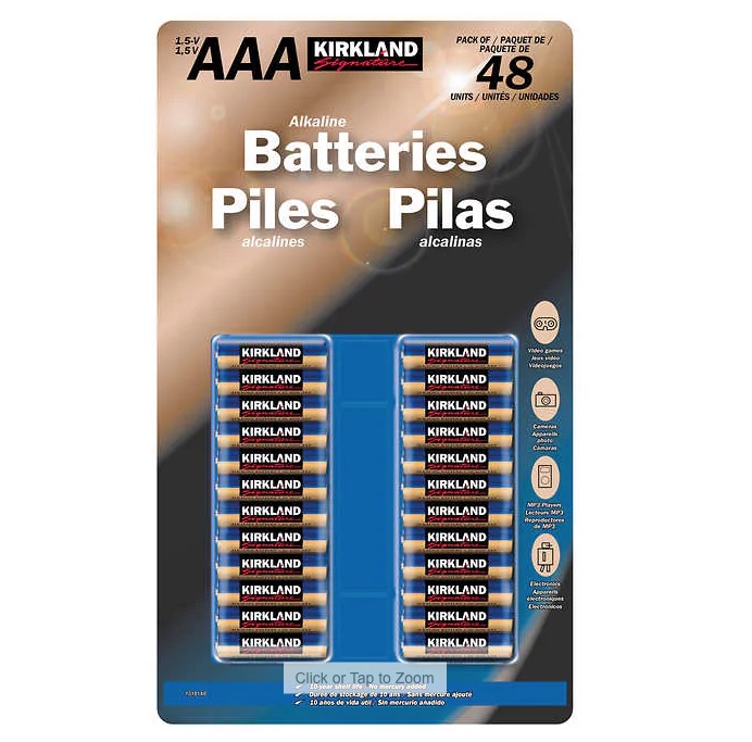 Kirkland Signature Alkaline AAA Batteries 48-count