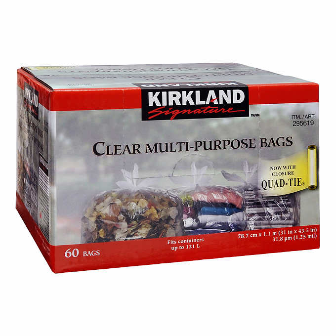 Kirkland Signature Quad-tie Clear Multi-purpose Bags, 31 in. × 43.5 in., 60-pack