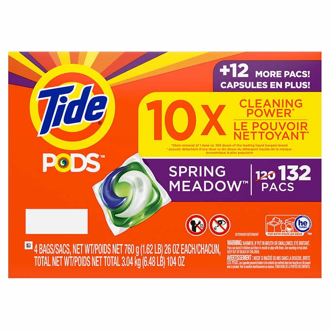 Tide PODS Liquid Laundry Detergent Pacs, Spring Meadow, 132-count