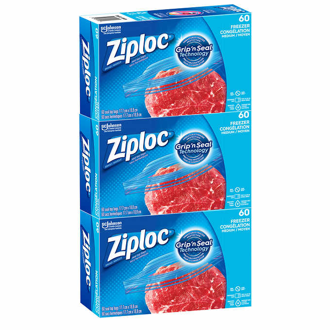 Ziploc Medium Freezer Bags 3×60 Bags