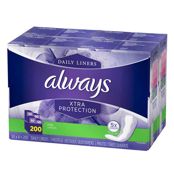 Always Dailies Xtra Protection Regular Unscented Pantiliners, 200-count