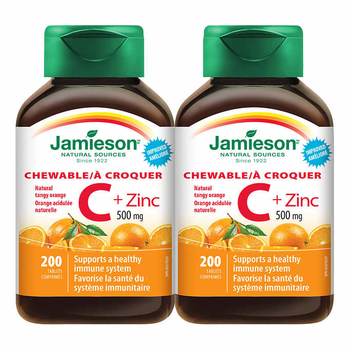 Jamieson Chewable Vitamin C + Zinc, 500mg, 2×200 Tablets