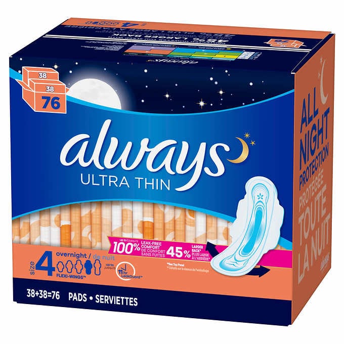 Always Ultra Thin Overnight Pads 76 pack