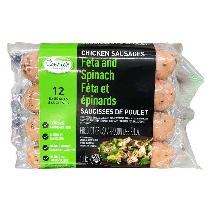Connie’s Kitchen Feta and Spinach Chicken Sausages 3 x 380g