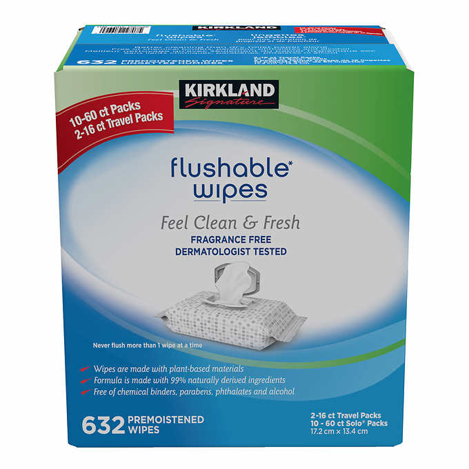 Kirkland Signature Fragrance-free Moist Flushable Wipes 632 count